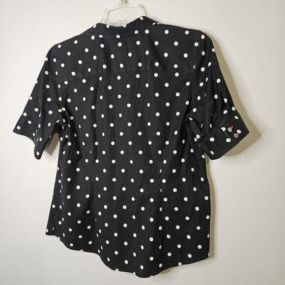 Talbots Womens Black & White Polka-dot Print Short Sleeve Non-iron Top Blouse 8P - Picture 2 of 10